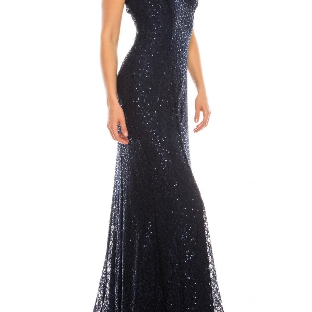 NWT Ignite Evenings Sequined Lace Sheath Gown - Picture 2 of 2